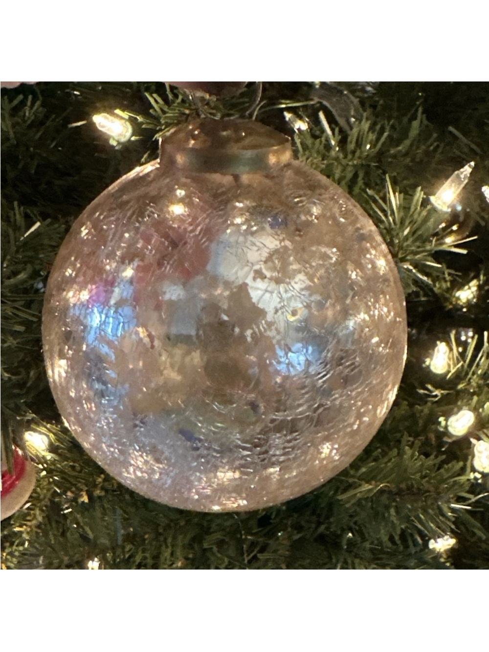 Set Of 2 Pottery Barn 4" Crackle Mercury Glass Kugel Ball Ornaments Silver - Picture 4 of 4